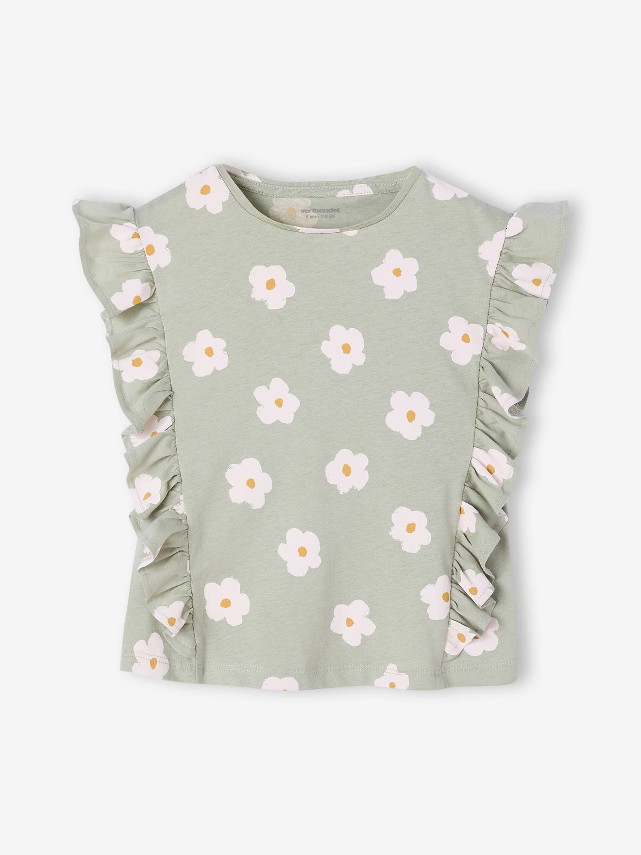 Vertbaudet T-shirt Met Korte Mouwen En Ruches Voor Meisjes Saliegroen