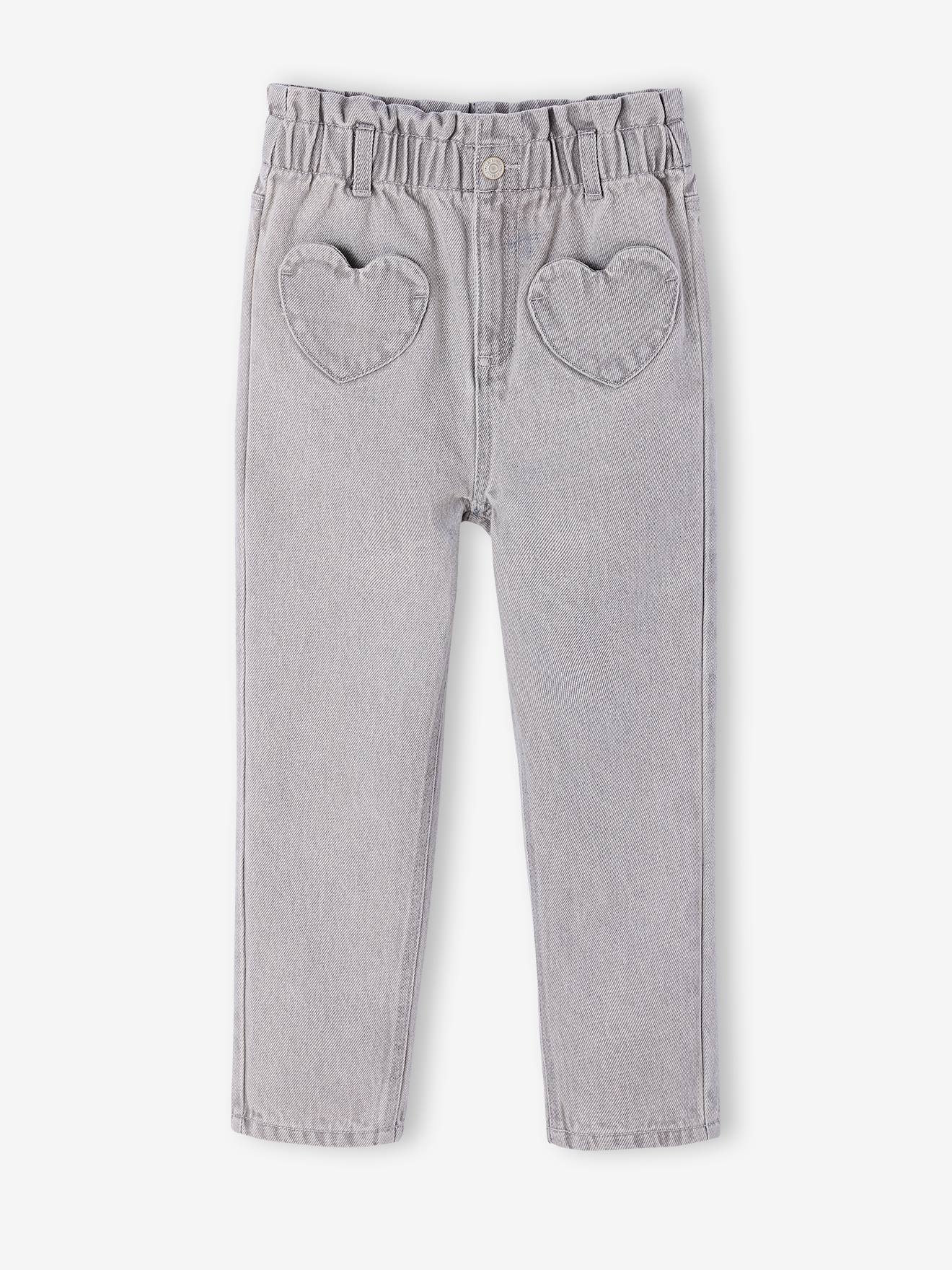 Vertbaudet Paperbag Jeans Meisjes Zakken Hartjes Denimgrijs