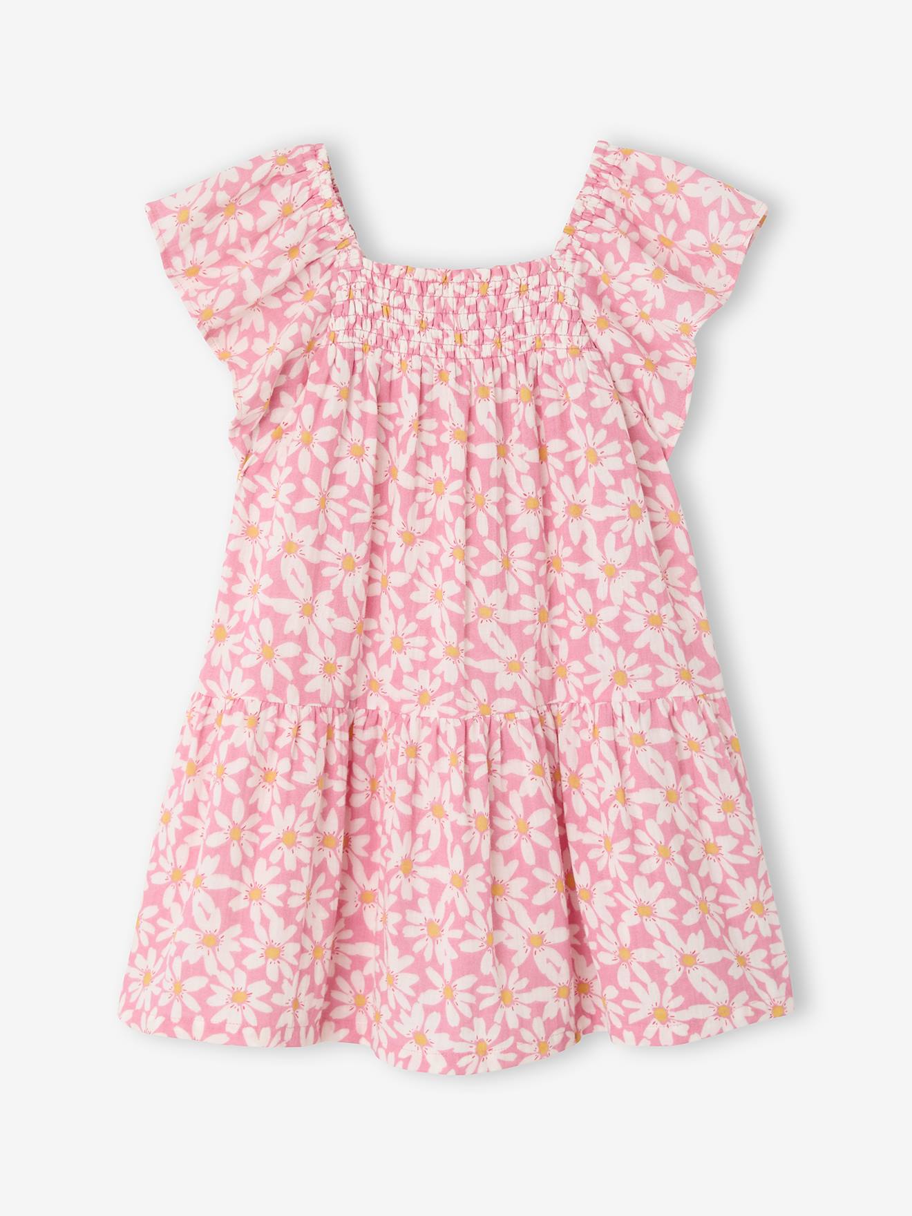 Vertbaudet Jurk Voor Meisjes Met Smockwerk En Bloemenprint Roze (poederkleur)