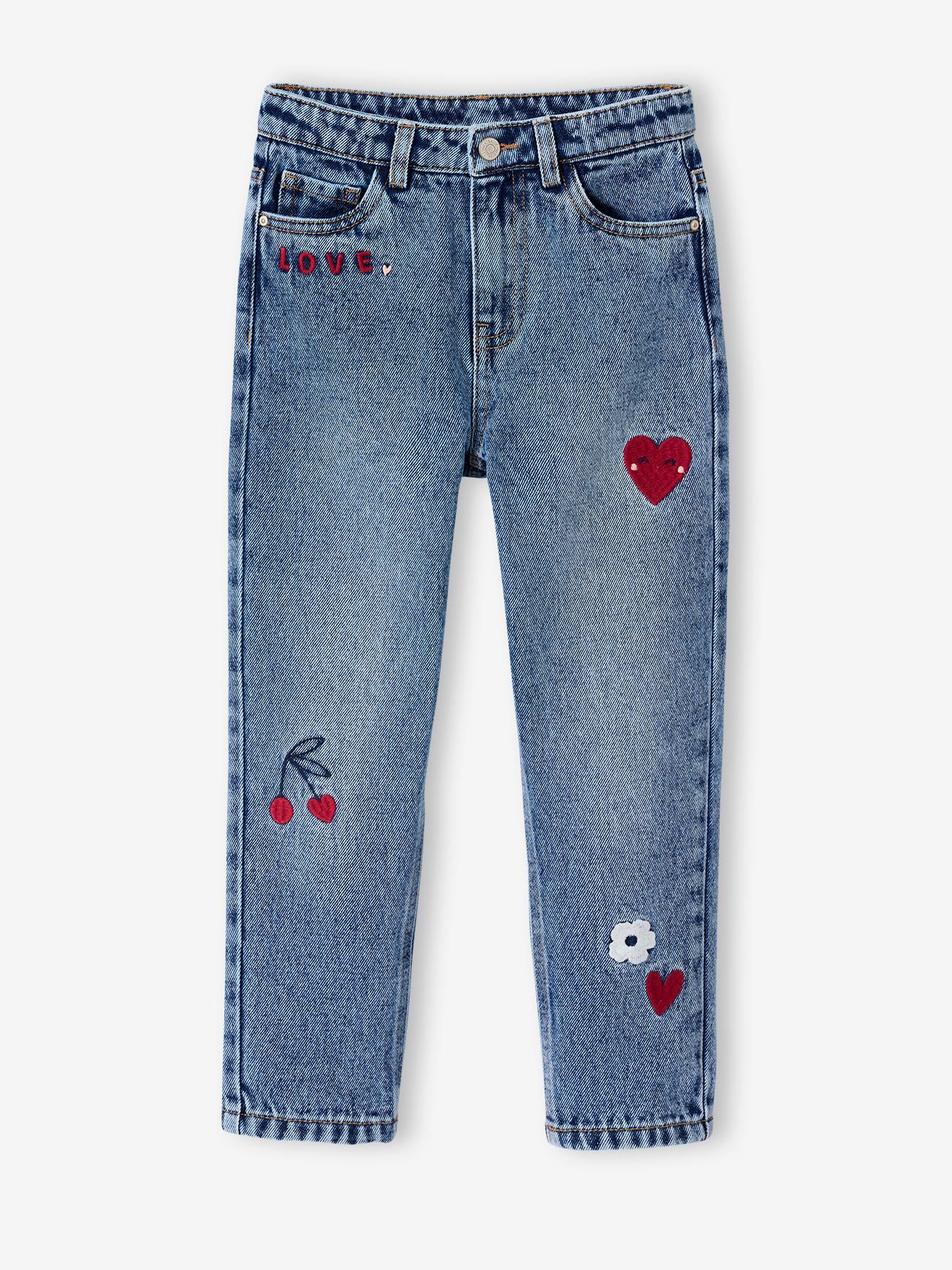 Vertbaudet Mom Meisjesjeans Met Bloemenborduurwerk Middenblauw