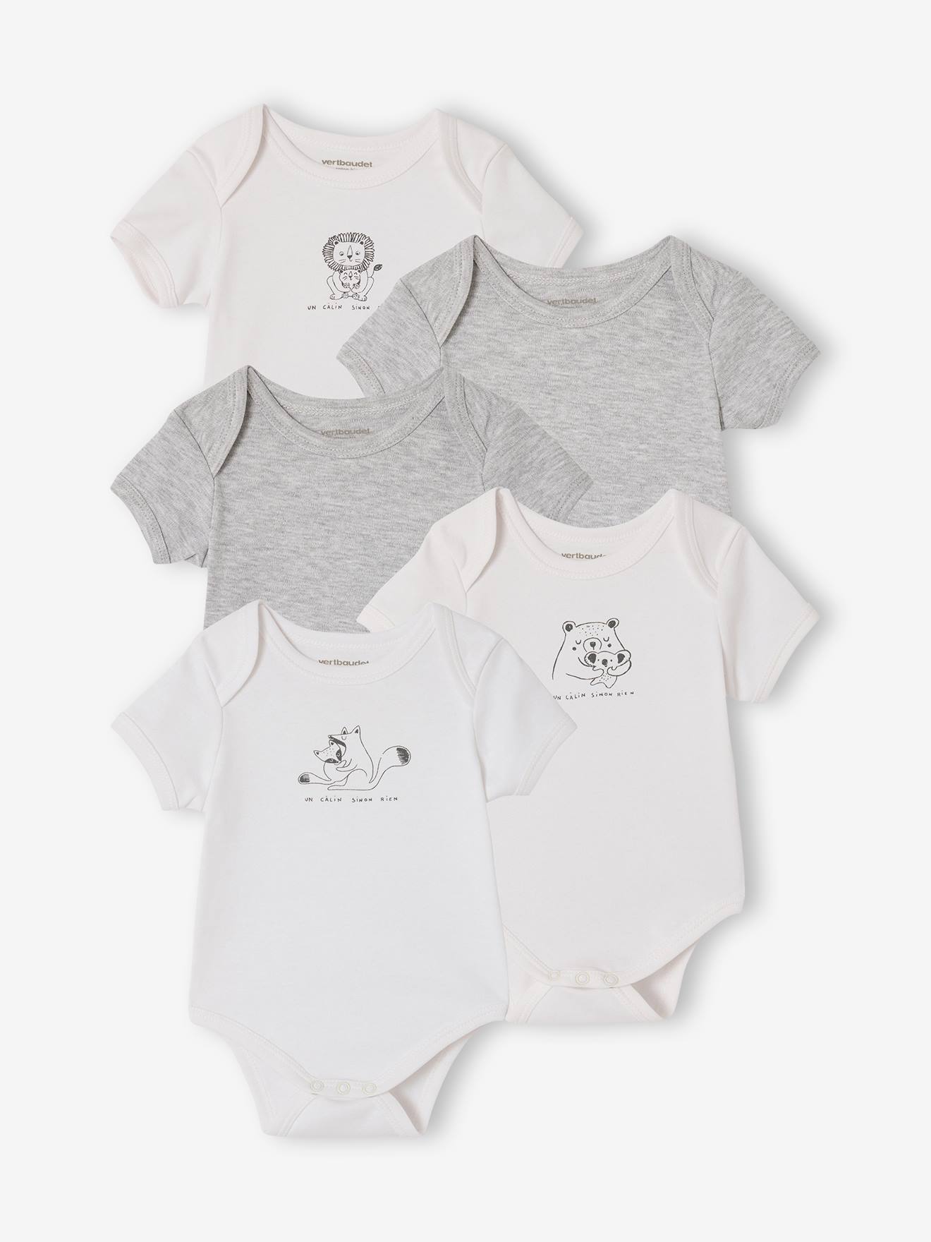 Vertbaudet Set Van 5 Body's Baby Korte Mouwen Veel Wit
