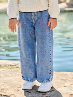Jean large fille brodé  - vertbaudet enfant