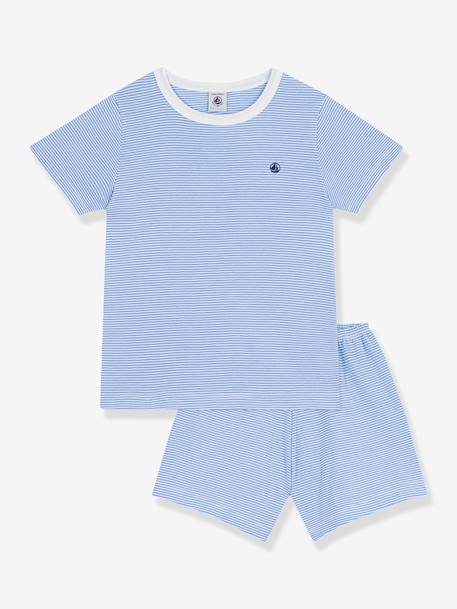Pyjama court enfant coton rayé Petit Bateau bleu - vertbaudet enfant 