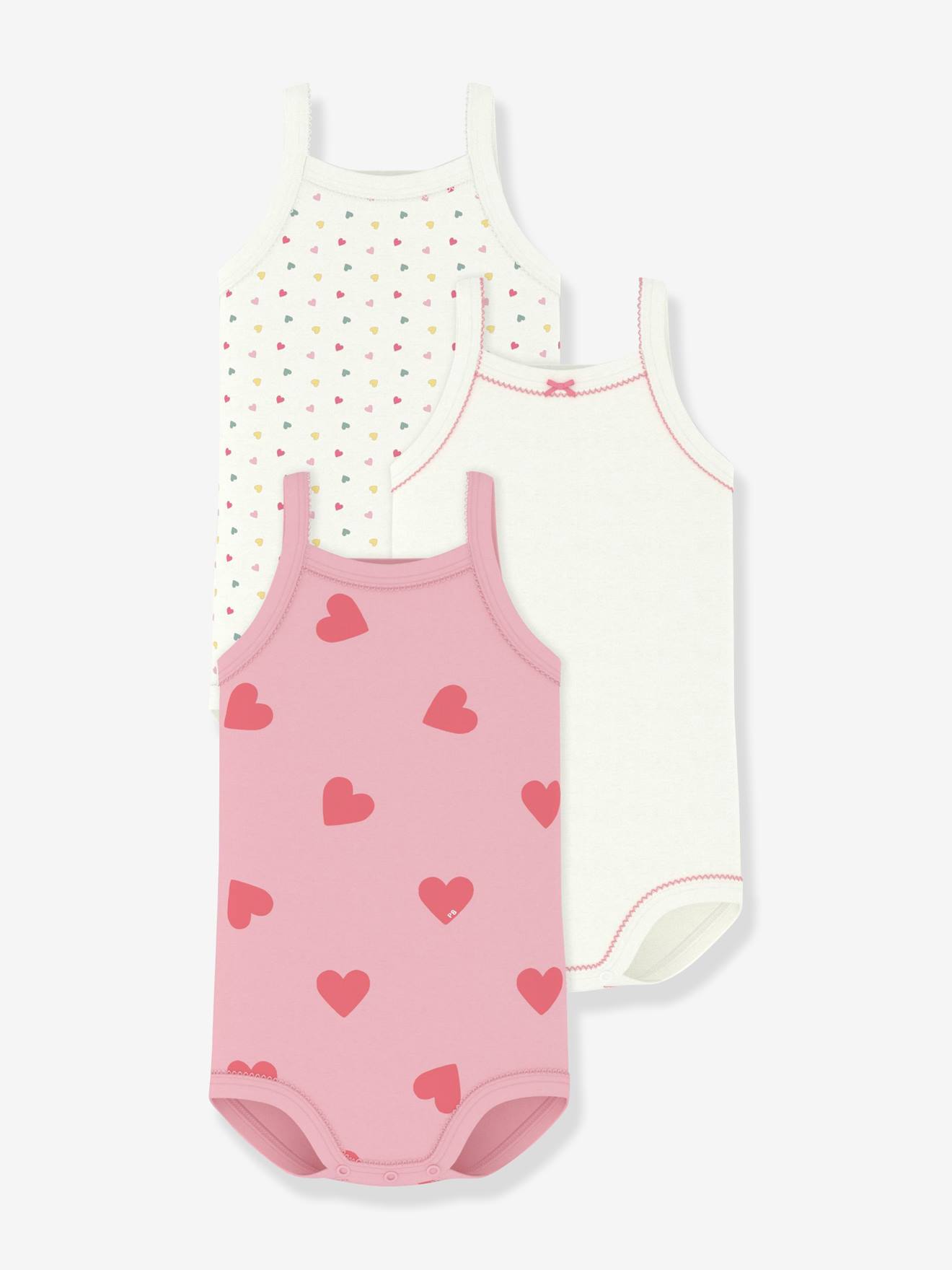 Petit Bateau Set Van 3 Body's Hemdje Katoen Baby Wit