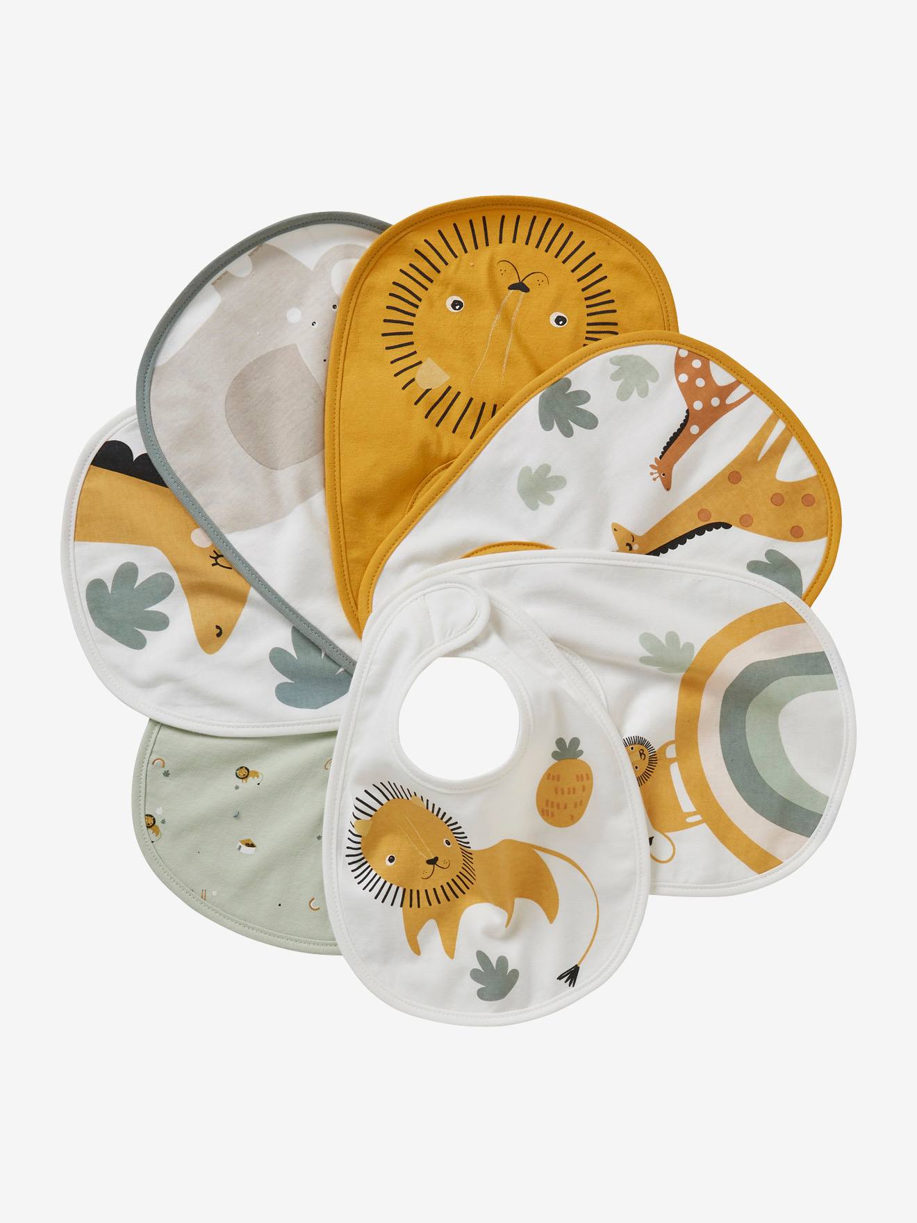Vertbaudet Set Van 7 Babyslabbetjes Jungle Wit