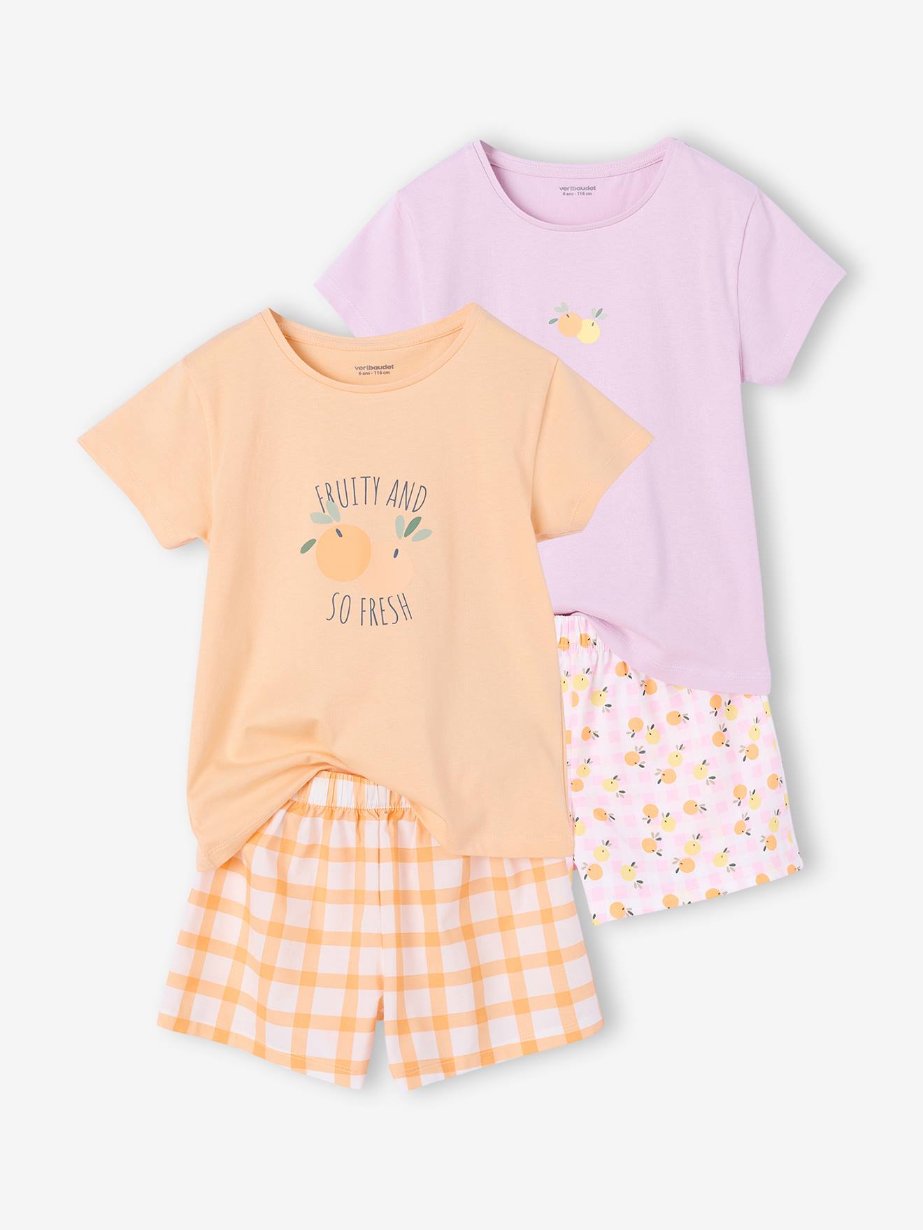 Vertbaudet Set Van 2 Pyjamashorts Voor Meisjes Van Katoen Lichtgeel