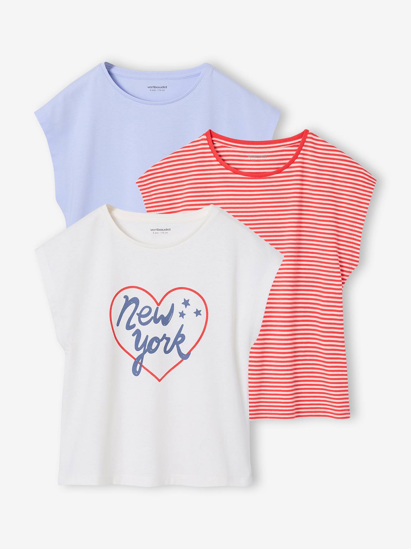 Vertbaudet Set Van 3 Basics Meisjesshirts Met Korte Mouwen Bleekblauw