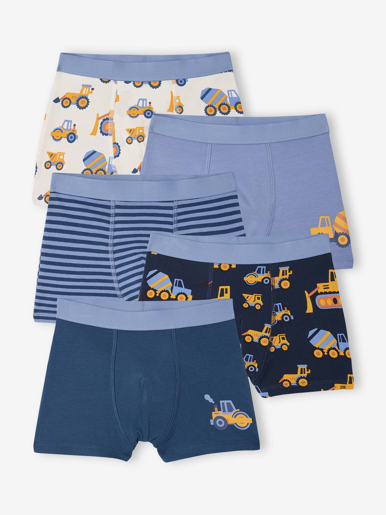 Vertbaudet Set Boxershorts Voor Jongens Met Graafmachine Oceaanblauw