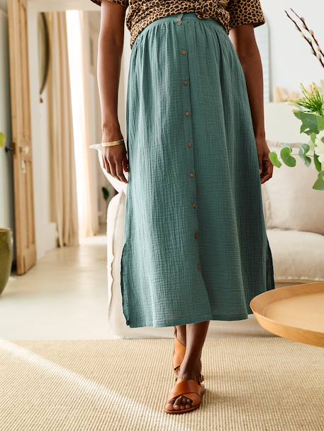 Jupe longue de grossesse en gaze de coton bleu ardoise+Terracotta+vert émeraude - vertbaudet enfant 