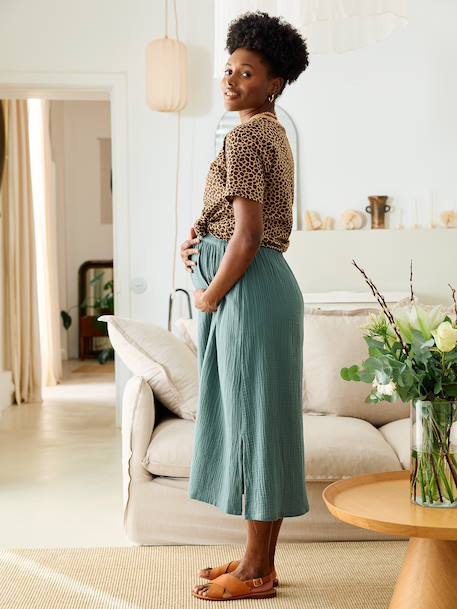 Jupe longue de grossesse en gaze de coton bleu ardoise+Terracotta+vert émeraude - vertbaudet enfant 