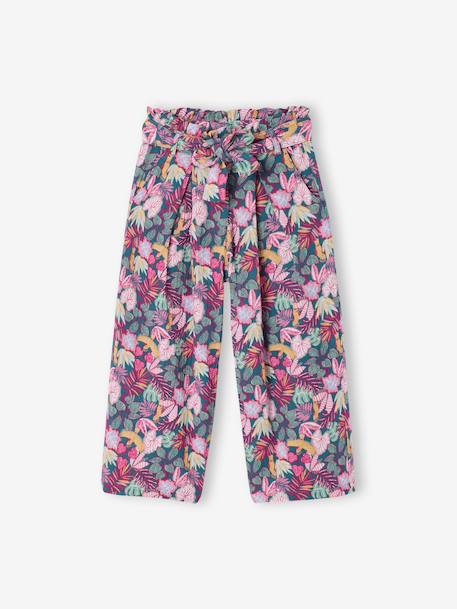 Fille-Pantalon-Pantacourt fille large gaze de coton style paperbag 