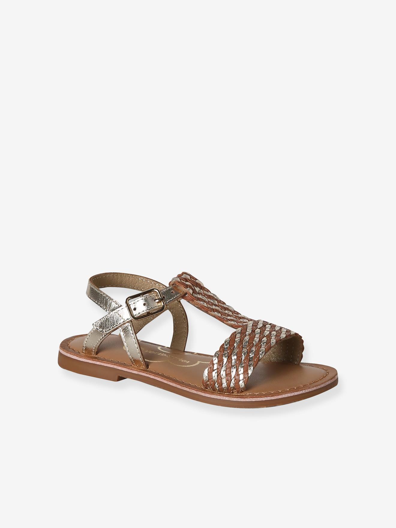 Vertbaudet Leren Sandalen Voor Meisjes, Collectie Kleuterschool Bruin, Bedrukt