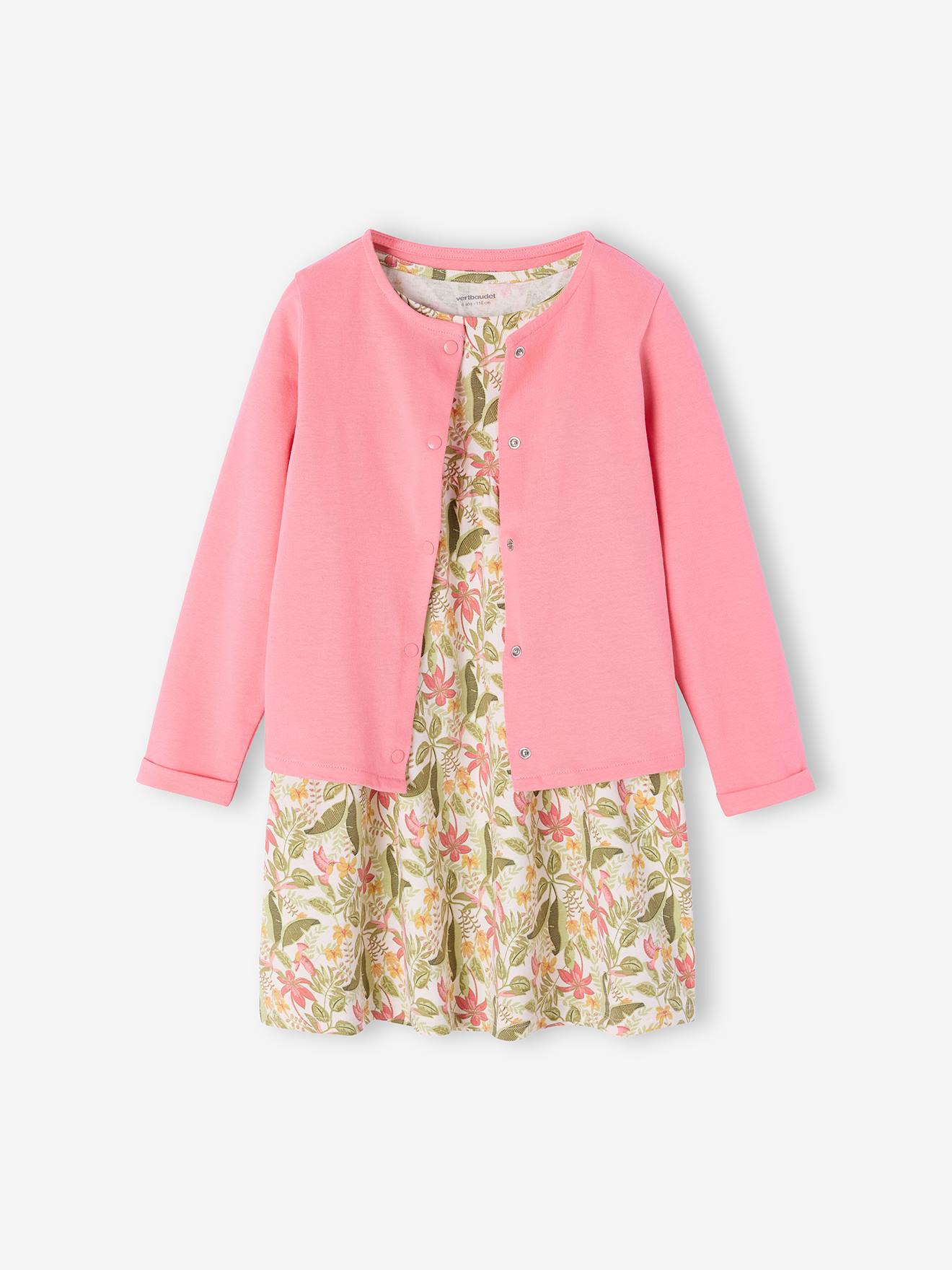 Vertbaudet Set Jurk + Cardigan Voor Meisje Roze, Bedrukt