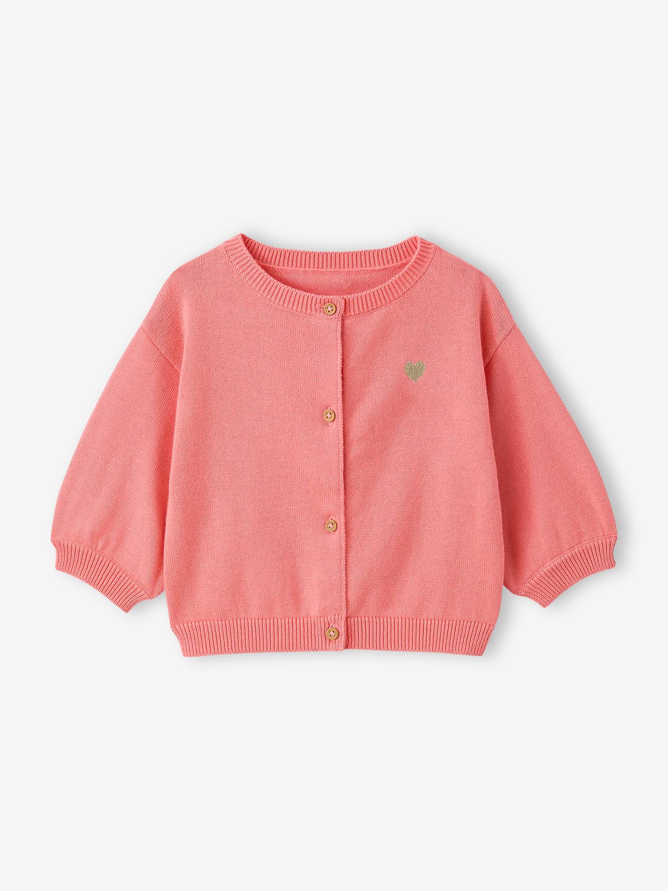 Vertbaudet Basic Gebreid Babyvest Met Geborduurd Hartje Koraal