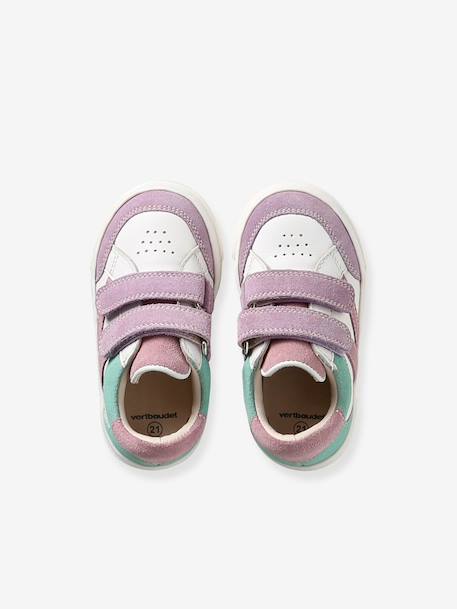 Leren baskets met klittenband voor baby's veel paars+veel wit - vertbaudet enfant 