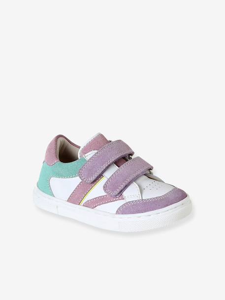 Leren baskets met klittenband voor baby's veel paars+veel wit - vertbaudet enfant 