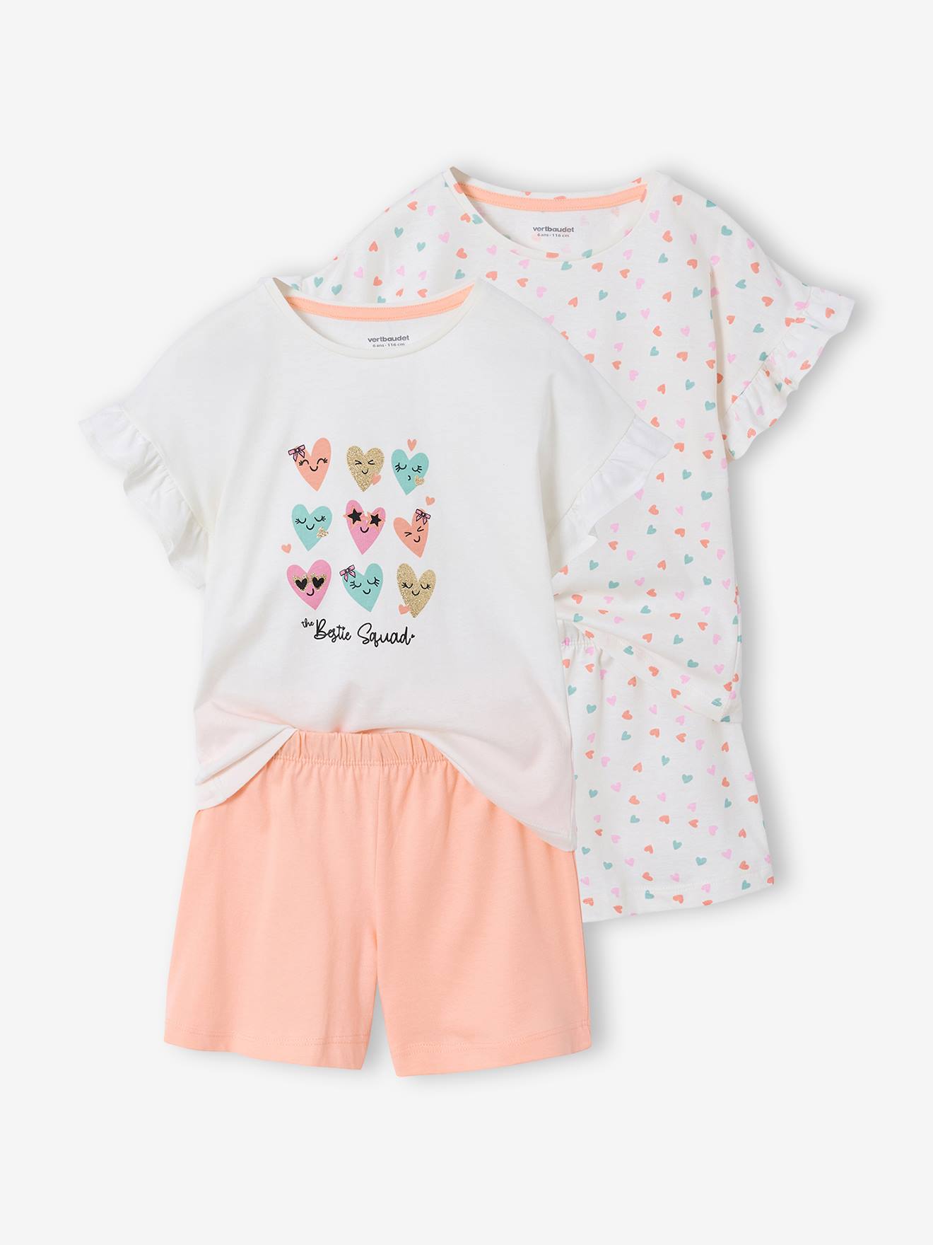 Vertbaudet Set Van 2 Pyjamashorty's Met Hartjes Ecru