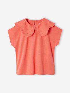 Meisje-Meisjesshirt met geborduurde kraag
