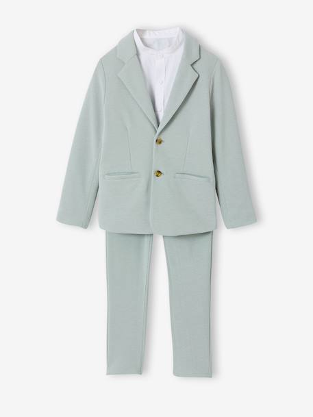 Ensemble céremonie chemise col Mao, veste et pantalon garçon beige+bleu ciel+vert d'eau - vertbaudet enfant 