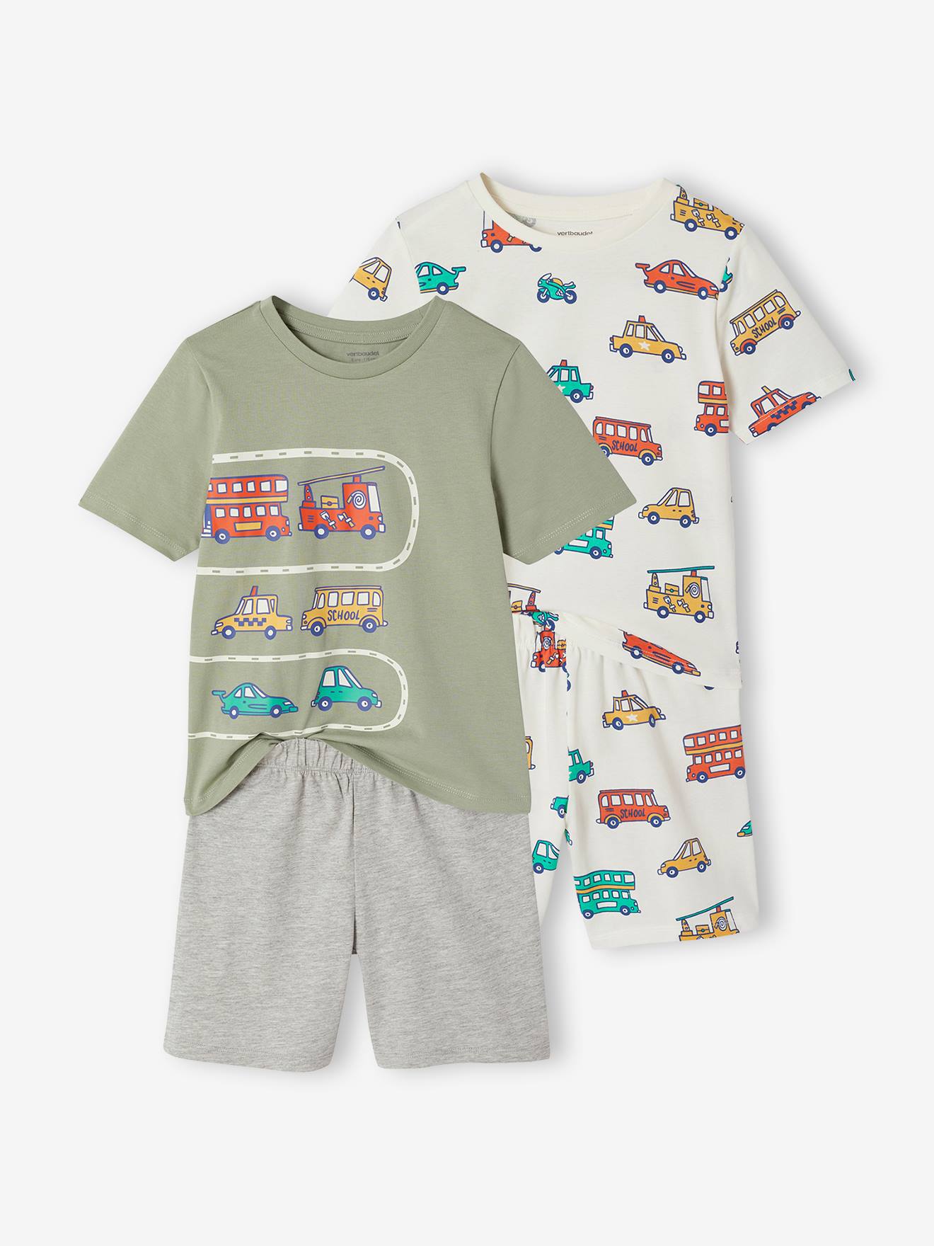 Vertbaudet Set Van 2 Pyjamashorts Voertuigen Saliegroen