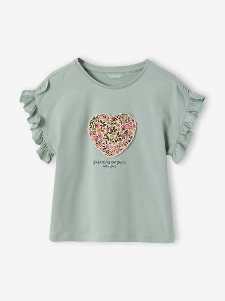 Fille-T-shirt, sous-pull-T-shirt-Tee-shirt fille motif romantique manches courtes à volant