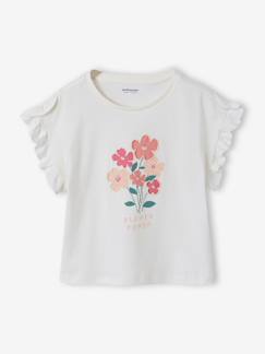 Meisje-T-shirt voor meisjes met romantisch motief, korte mouwen met ruches