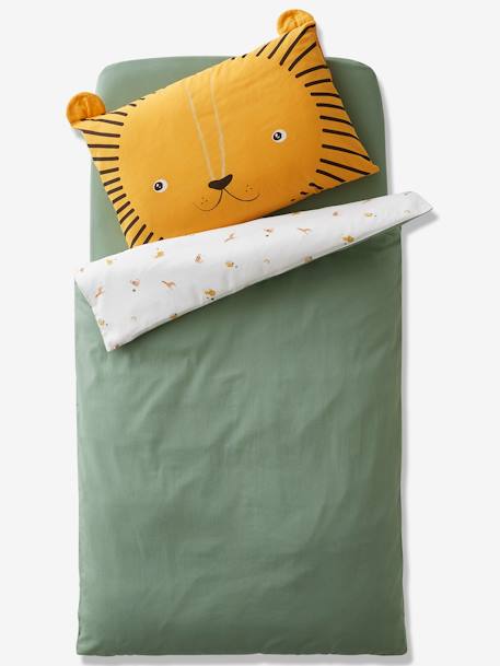 Housse De Couette Bebe Mon Petit Lion Oeko Tex Ivoire Imprime Vert Linge De Maison Et Decoration