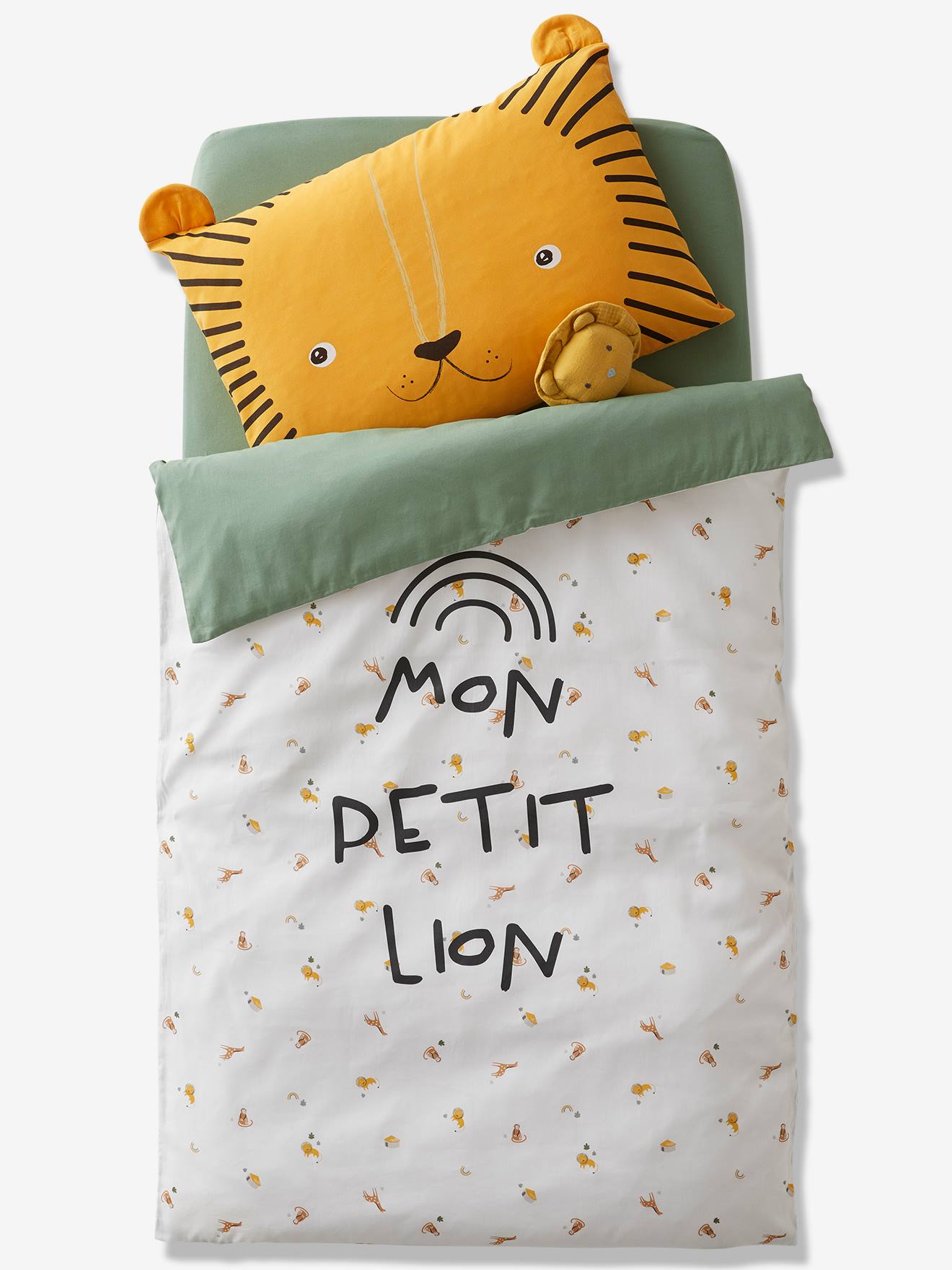 Prominent ego Auto Dekbed baby Mon petit lion - ivoor met print / groen, Linnengoed en  decoratie