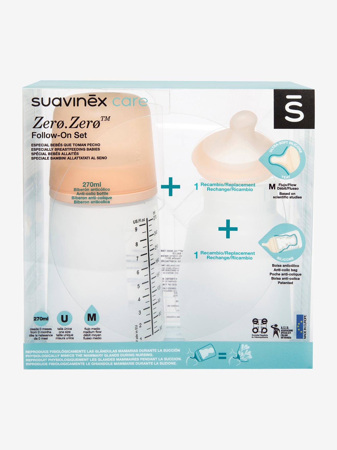 SUAVINEX Pack Biberon Zero-Zero Anti-Colique - Spécial Allaitement - 180ml