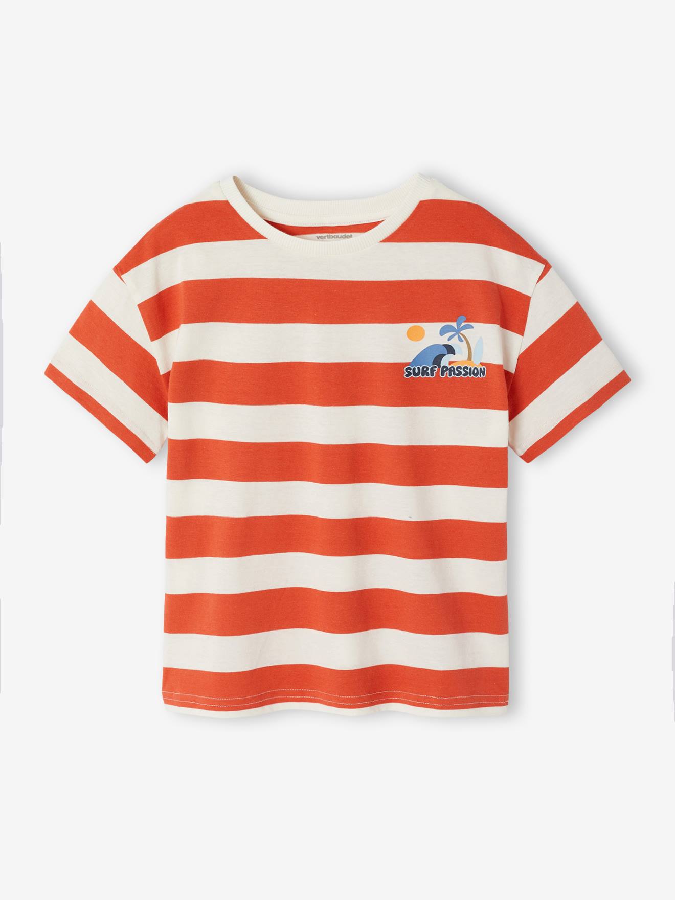 Vertbaudet T-shirt Jongen Met Brede Strepen En Borstmotief Sinaasappel