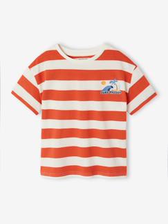 -T-shirt jongen met brede strepen en borstmotief