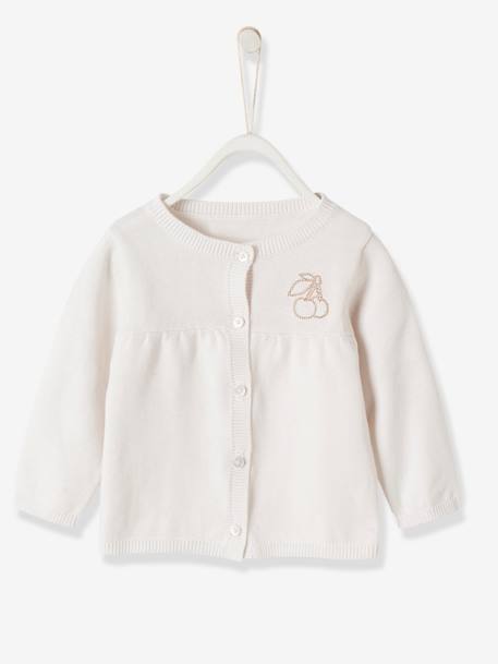 Gilet Bebe Fille Badge Cerise Blanc Bebe Gilet Bebe Fille Badge Cerise Blanc Bebe