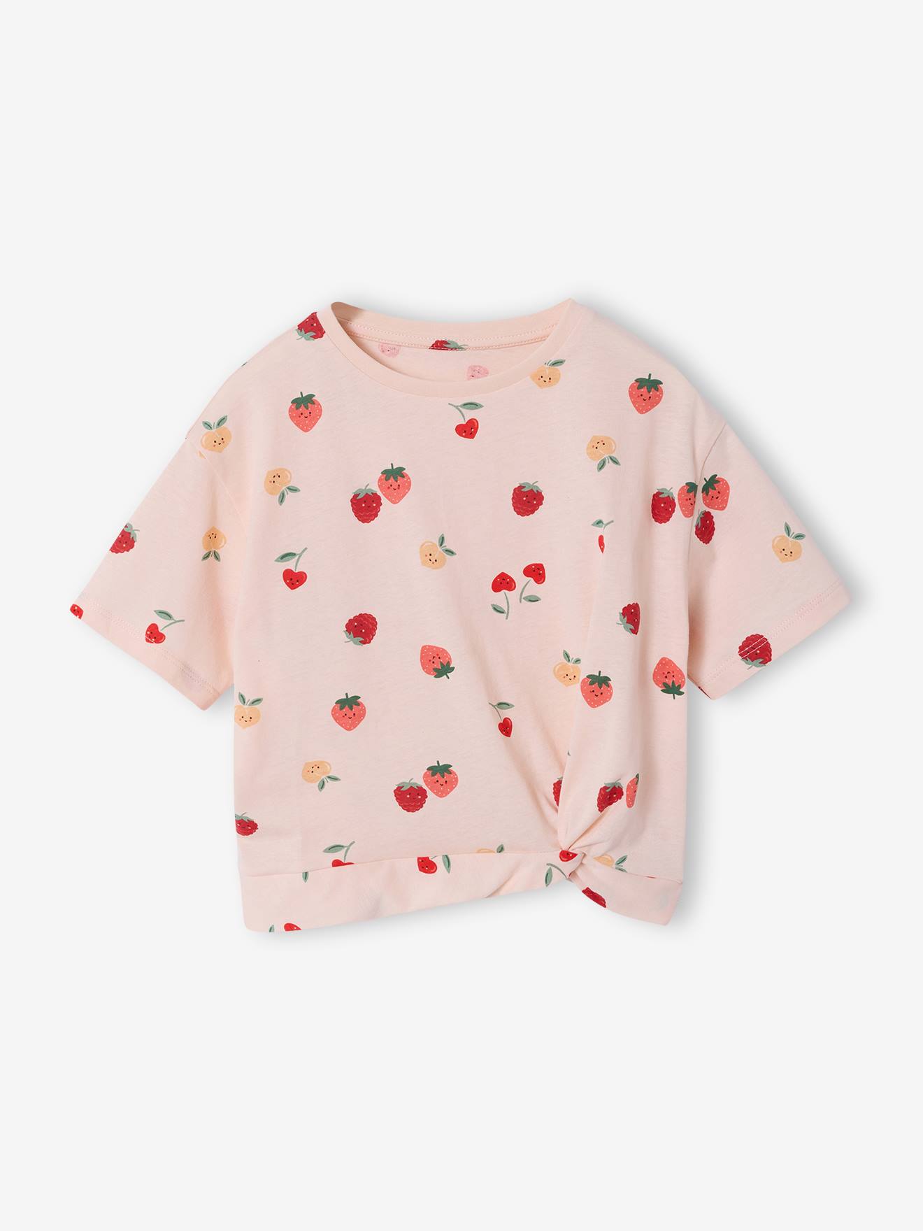 Vertbaudet T-shirt Met Korte Tropische Mouwen Met Knoop Lichtroze