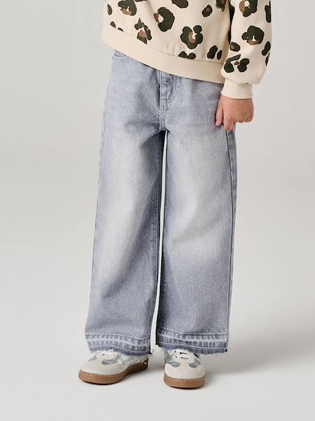 Jean fille large bas effiloché bleu foncé+denim bleached+gris+stone - vertbaudet enfant 