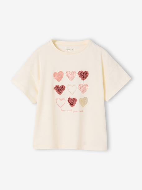 Fille-T-shirt, sous-pull-T-shirt-T-shirt manches courtes cœurs