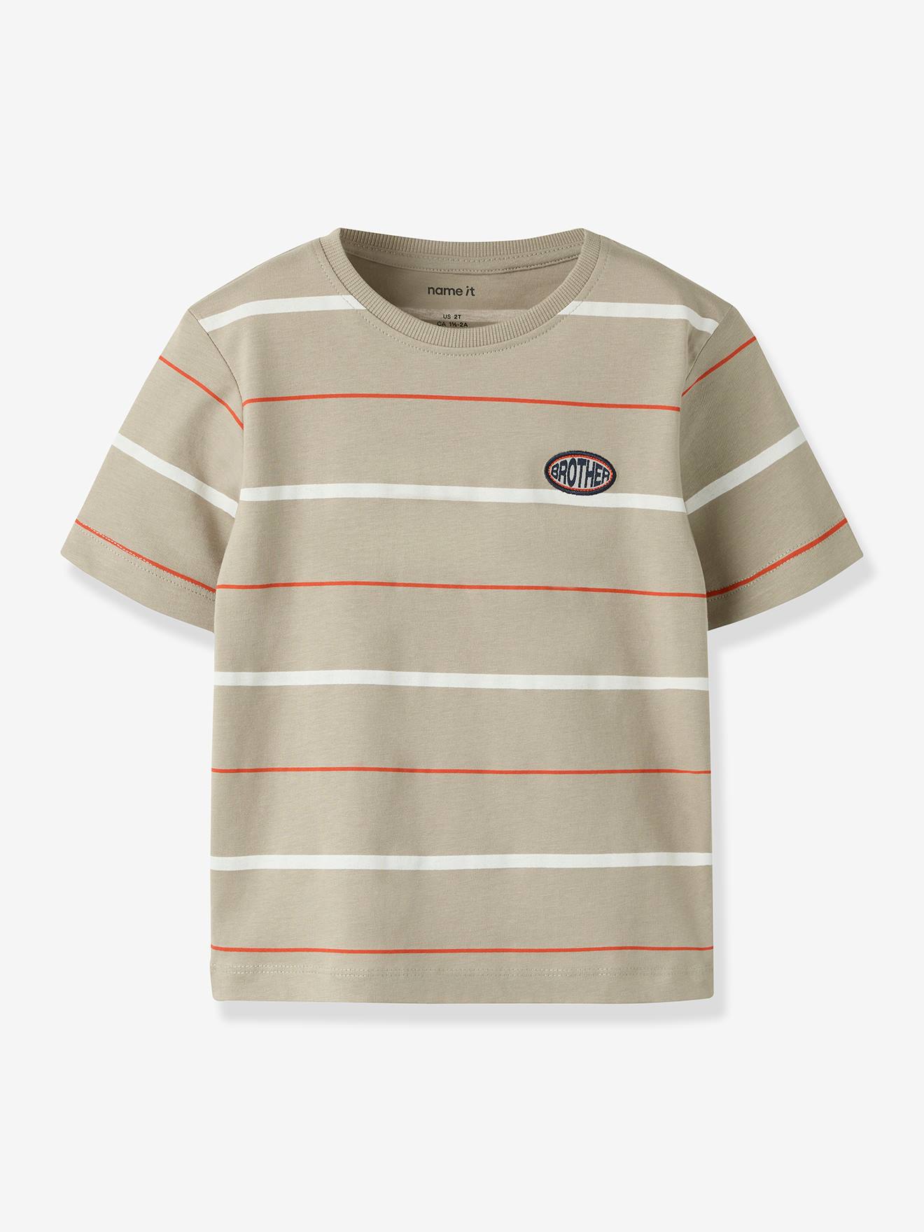 T-shirt Voor Jongens Met Streepjesmotief Name It Taupe