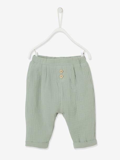 Pantalon Coupe Sarouel En Gaze De Coton Bebe Garcon Tilleul Bebe