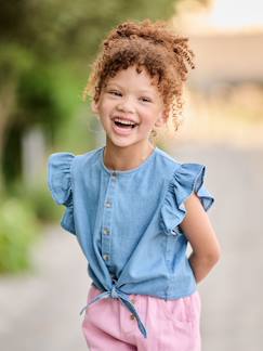 -Denim blouse met volantmouwen