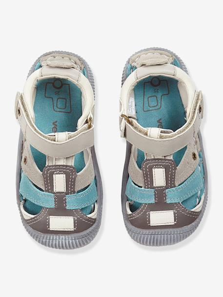 Leren sandalen, speciaal voor kleuterjongens LICHTGRIJS+MARINE - vertbaudet enfant 