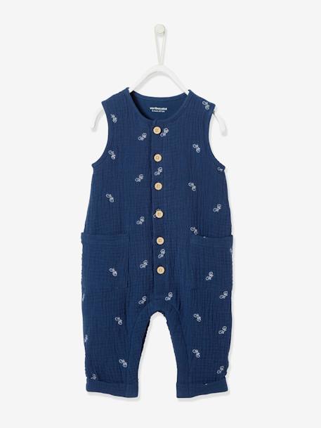 Combinaison Bebe Naissance Garcon En Gaze De Coton Brodee Bleu Jean Imprime Bebe