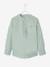 Chemise col Mao en coton/lin garçon manches retroussables BLANC+bleu ciel+Bleu moyen+vert - vertbaudet enfant 