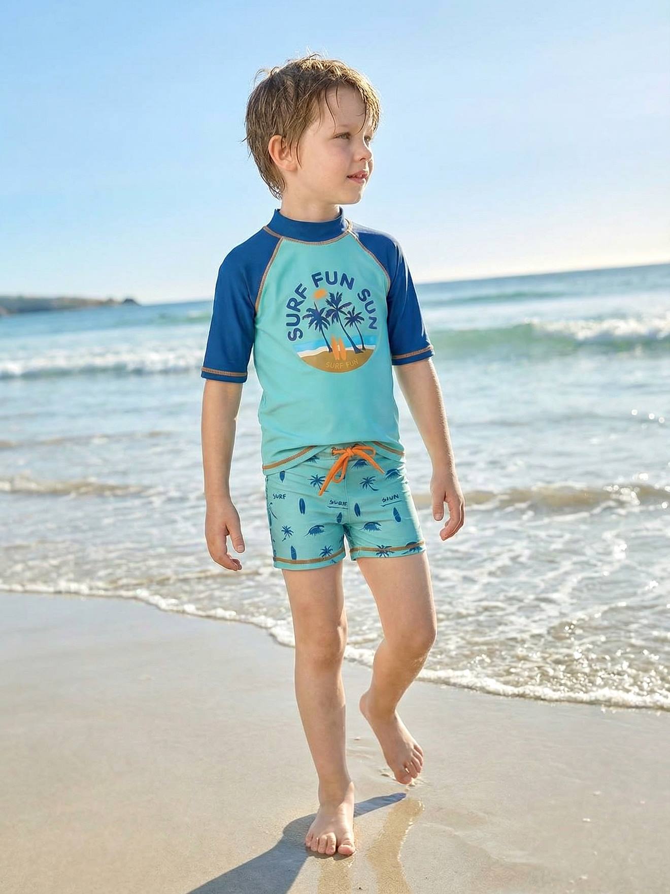 Vertbaudet Badpakset Voor Jongens T-shirt Met Uv-bescherming + Short Petrolblauw