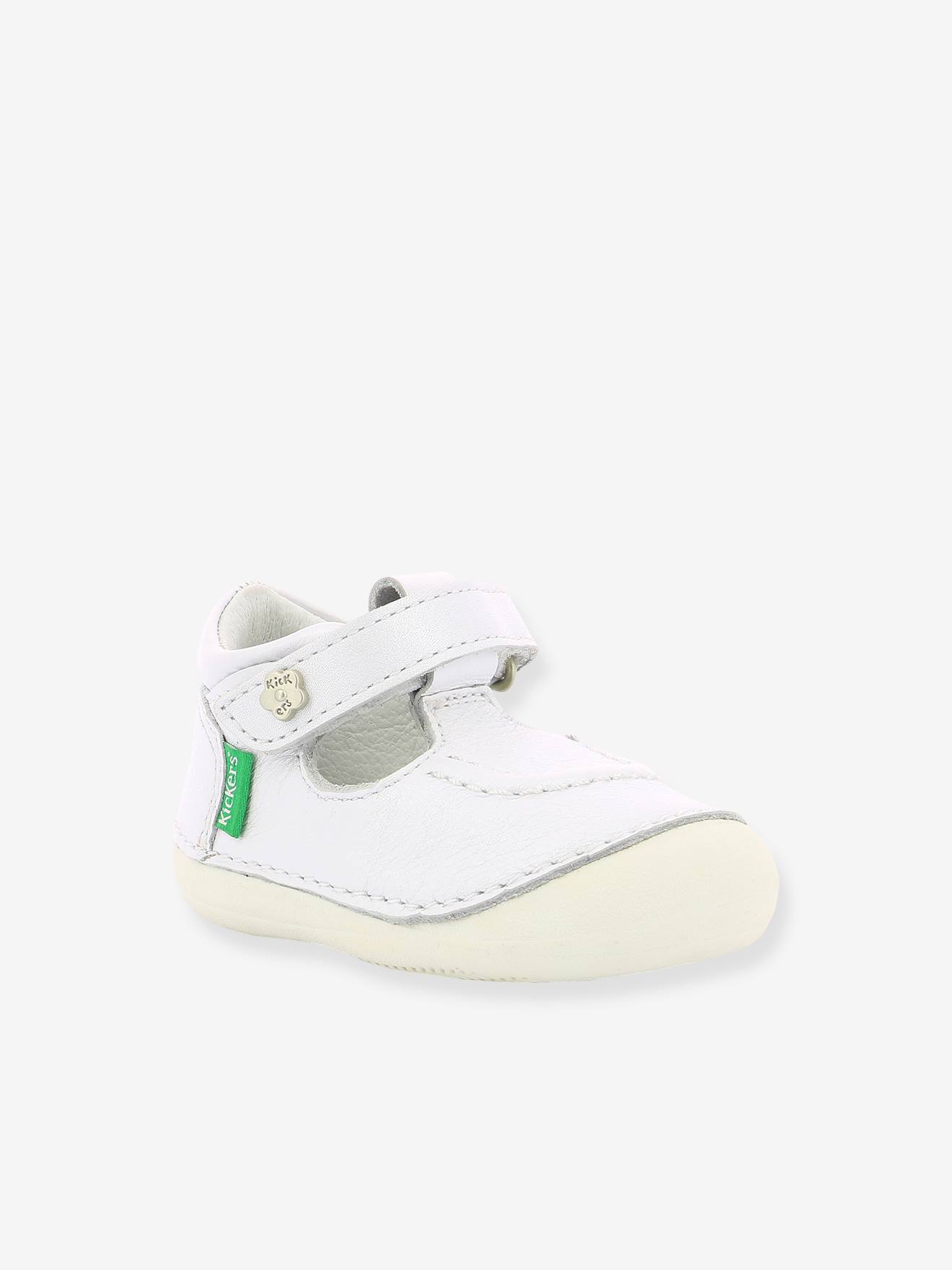 Sandales Cuir Bebe Fille Salome Kickers 1ers Pas Blanc Chaussures