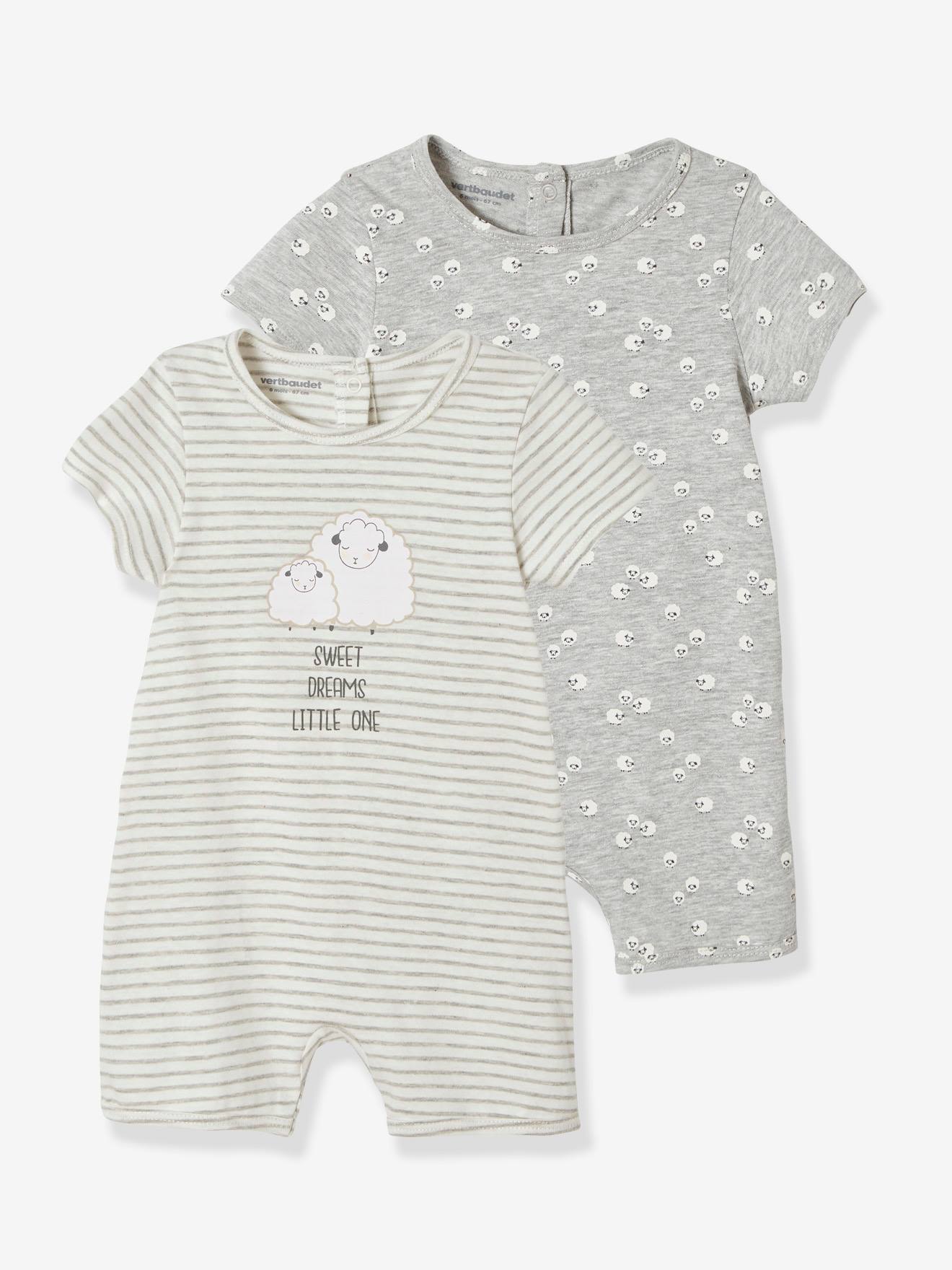 Lot De 2 Pyjamas D Ete Forme Combinaison Pur Coton Motif Mouton Gris Clair Chine Bebe