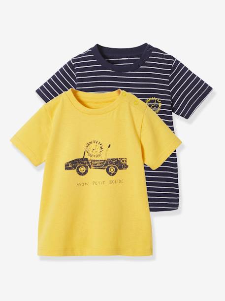 Lot De 2 T Shirts Bebe Garcon Motifs Animaux Rigolos Oeko Tex Lot Jaune Mais Bebe