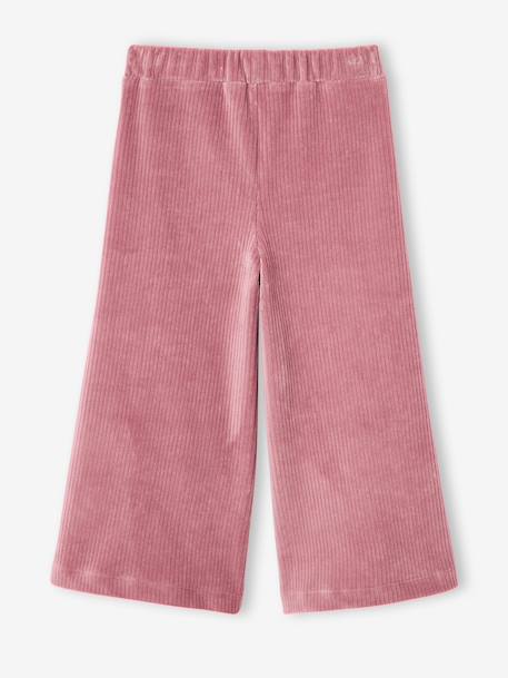 Wijde, fluwelen broek voor meisjes antraciet+bruin+chocoladebruin+grijsblauw+kaki+pruim+rozen+zachtpaars - vertbaudet enfant 