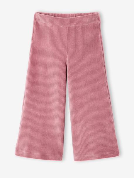 Wijde, fluwelen broek voor meisjes antraciet+bruin+chocoladebruin+grijsblauw+kaki+pruim+rozen+zachtpaars - vertbaudet enfant 