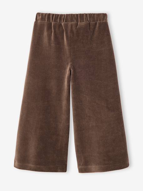 Wijde, fluwelen broek voor meisjes antraciet+bruin+chocoladebruin+grijsblauw+kaki+pruim+rozen+zachtpaars - vertbaudet enfant 