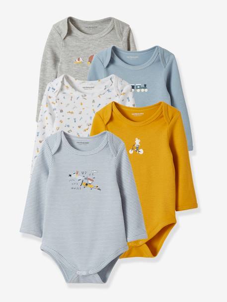 Lot De 5 Bodies Bebe Manches Longues Animaux Voyageurs Lot Bleu Bebe