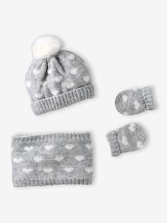 -Ensemble bébé fille tricot bonnet, snood et moufles 